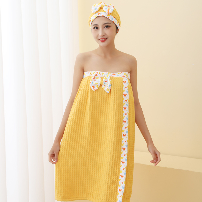 Cute Women's Tube Top Household Water Absorbent Quick-drying Hair Dry Hat Waffle Waffle Hair Dry Hat Bath Skirt Customizable