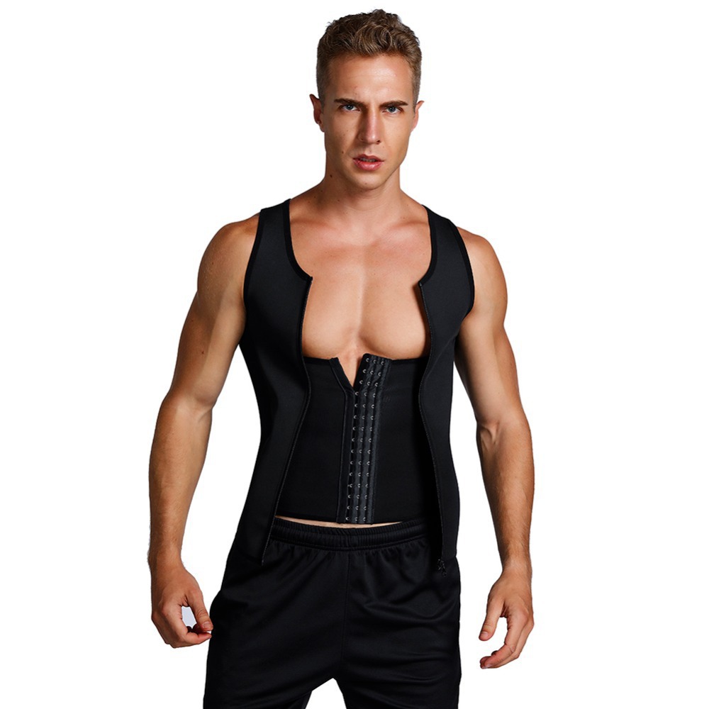 Amazon Men's Body Shaping Clothes with Buckle and Zipper Sports Fitness Clothes Sweatshirt Bodybuilding Vest Waist Stuffy Sweatshirt