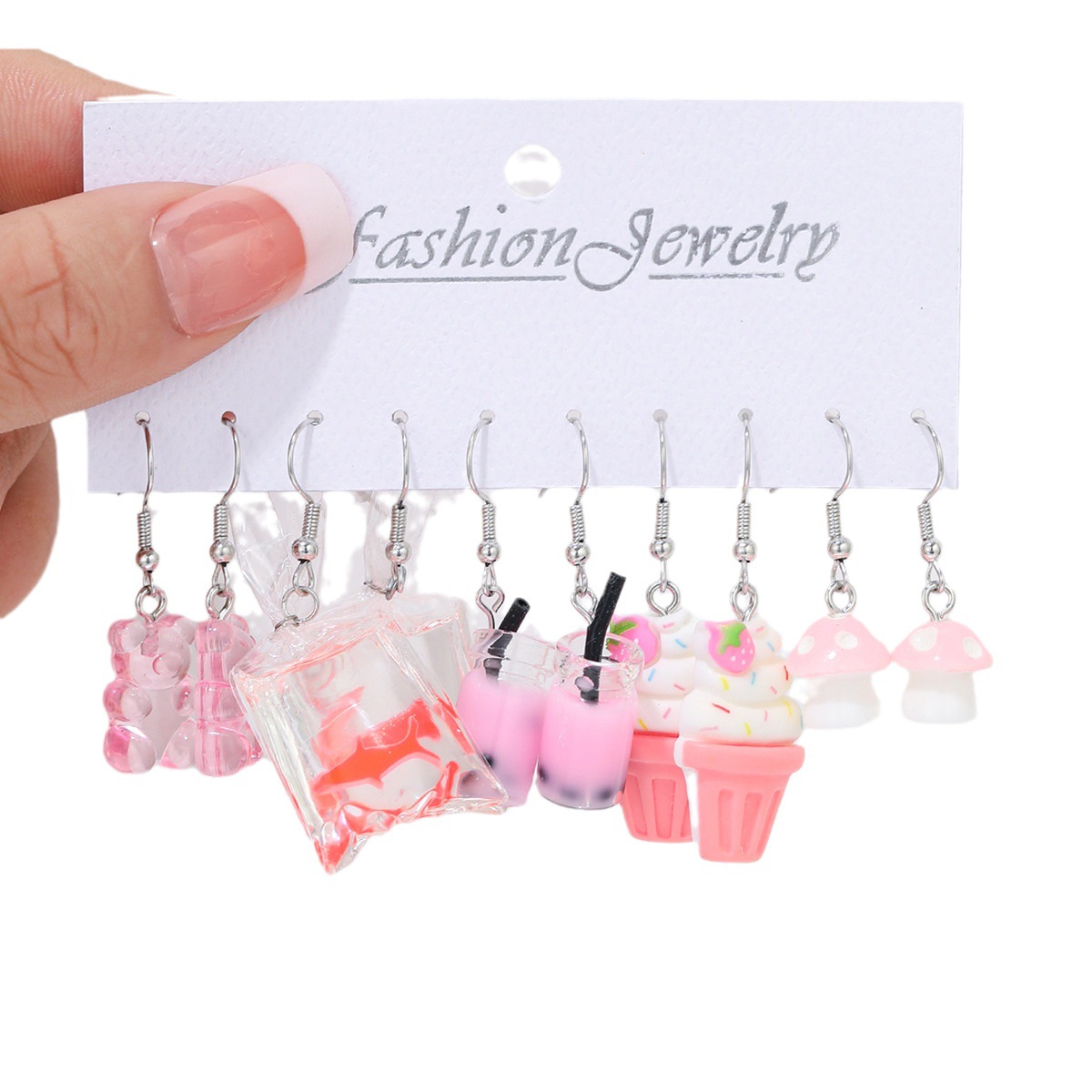 European and American cross-border jewelry simulation food and play earrings cartoon fun summer barbecue ice cream snack earrings eardrops set