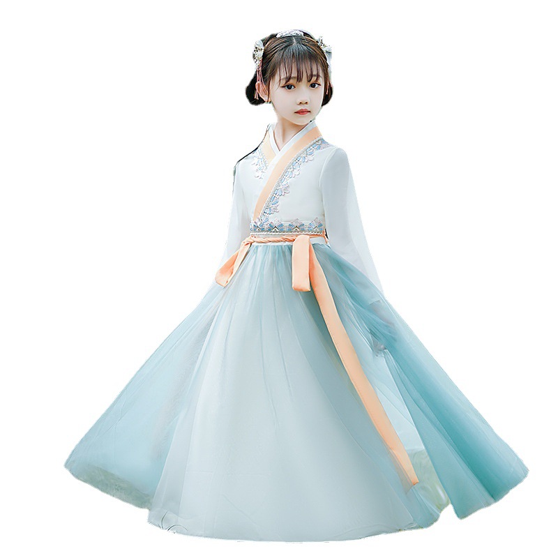 Children's Long-sleeved Hanfu Summer Super Fairy Girl's Ancient Dress Ru Tang Suit Girl's Chinese Style Ancient Style Hanfu Dress Spring and Autumn