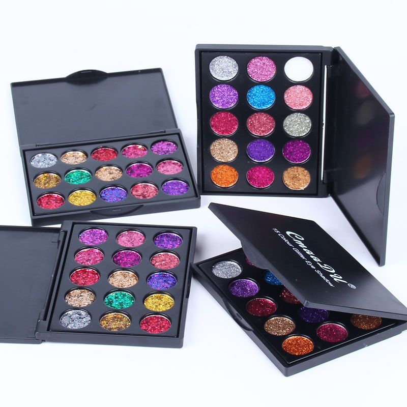 Cross-border dedicated to CmaaDu 15-color diamond sequins eye shadow plate shiny glitter powder high-gloss eye shadow Europe and the United States foreign trade