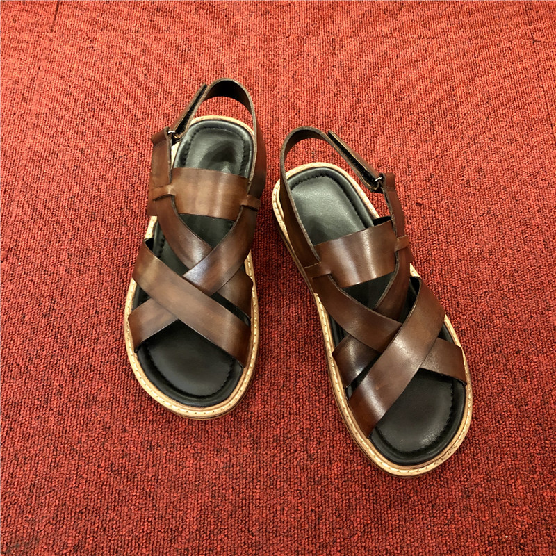 Roman Sandals Summer Genuine Leather Sandals British Personality Men's Shoes Casual Sandals and Slippers Men's Beach Shoes Trendy Men's Shoes
