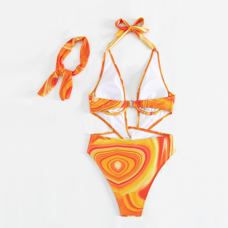 2023 New European and American One-piece Swimsuit Women's Sexy Backless One-piece Neck Amazon Cross-border Foreign Trade Swimsuit