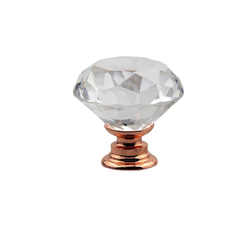 Factory direct Crystal Diamond handle 30mm rose gold base single hole drawer handle Origin supply