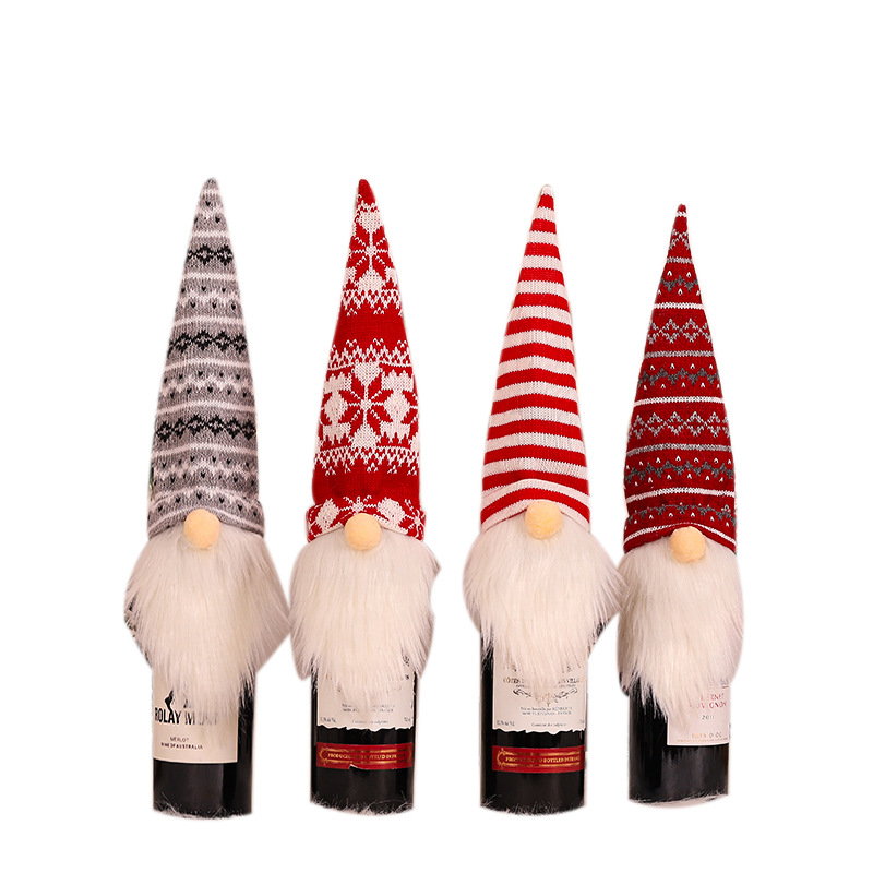 Cross-border new product Christmas decorations faceless old man knitted wool wine bottle cover festive table decoration decoration