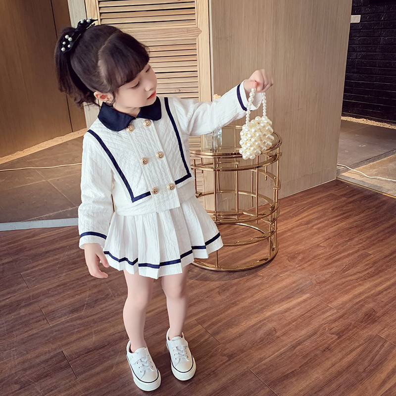 Girl's jk suit preppy style children's dress spring and autumn 2024 New pleated skirt children's clothing baby autumn skirt