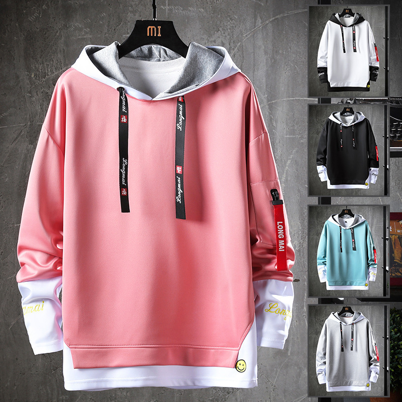 Fake Two-piece Sweater Men's Spring and Autumn New Korean Fashionable Hooded Jacket Young Handsome Student Clothes Men
