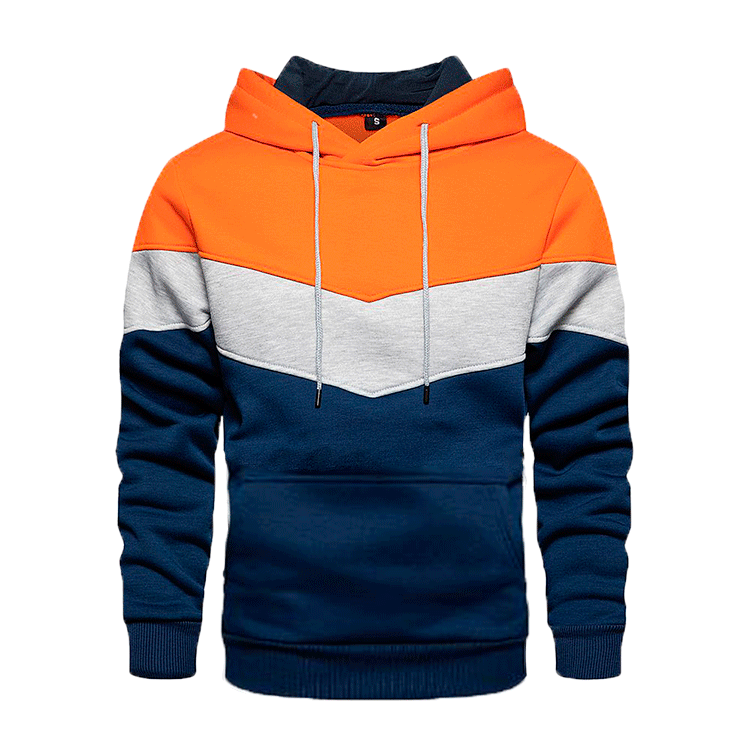 Autumn and Winter Blue Street Casual Sports Sweater Loose Side Slit Pocket Color Matching Youth Hooded Sweater
