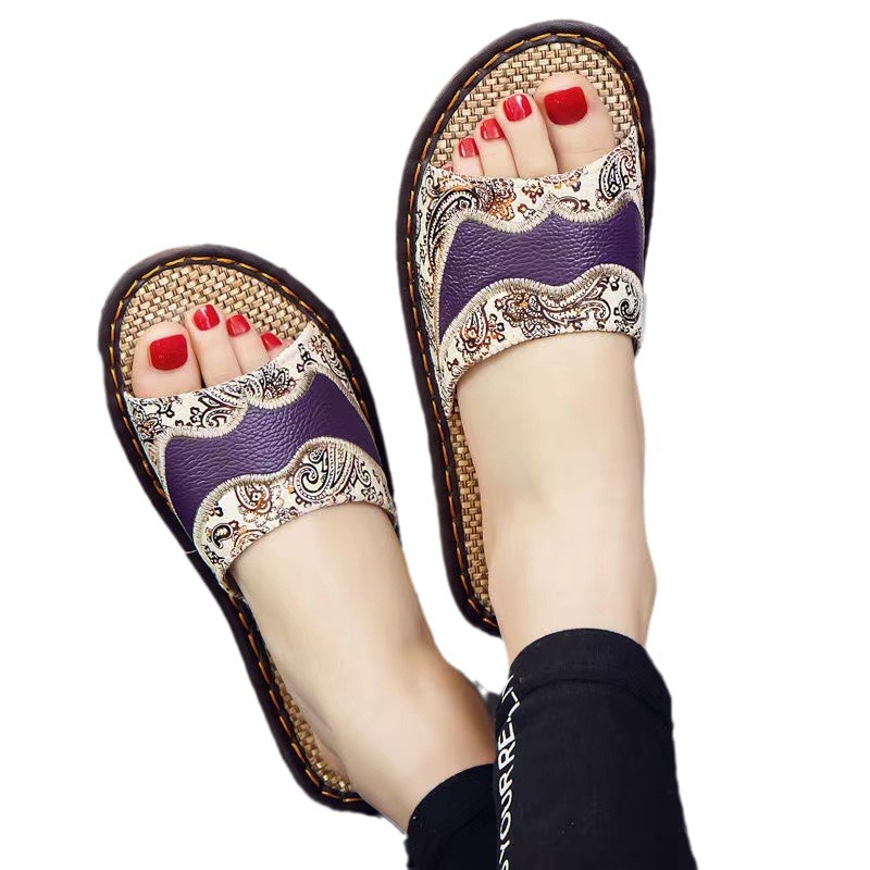 Simple Couple Leather Slippers Men's New Indoor Home Anti-Slip Summer Smelly Slippers Linen Interior