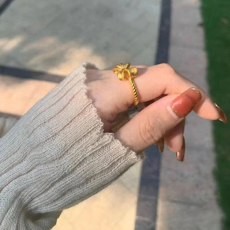 New style sand gold princess bow ring female sweet cute frosted wedding opening adjustable diet finger ring gold plated