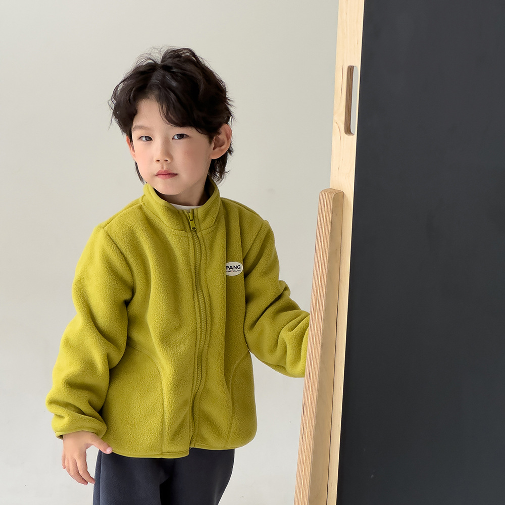 2023 children's double-sided polar fleece jacket autumn Boys Girls baby students solid color casual warm top