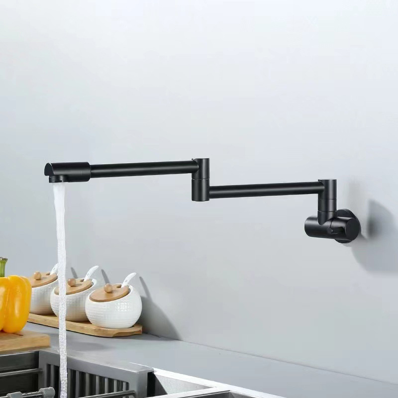 Cross-border wall-mounted kitchen sink faucet single cold lengthened mop pool rotating folding copper extender