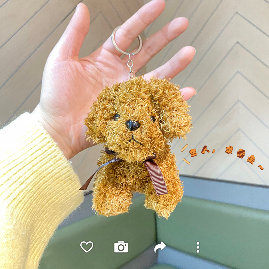 Cute Bow Tie Long Hair Standing Dog Doll Cartoon Plush Toy Children's School Bag Pendant Girls Bag Keychain