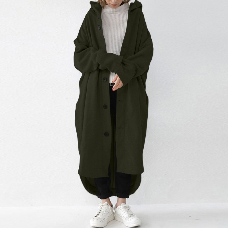 2023 new autumn and winter foreign trade Women's trench coat European and American coat women's hooded mid-length coat