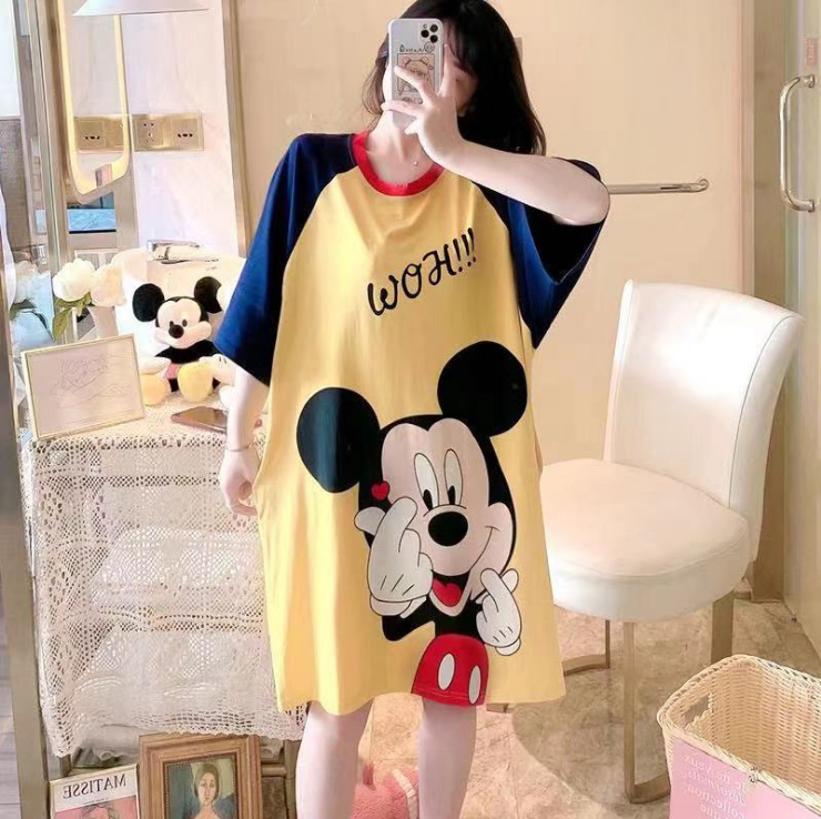 Large Size Skirt Foreign Trade Skirt Women's Cartoon Loose Short-sleeved Summer Pajamas Women's Home Clothes Cultural Skirt Casual Nightwear Manufacturers