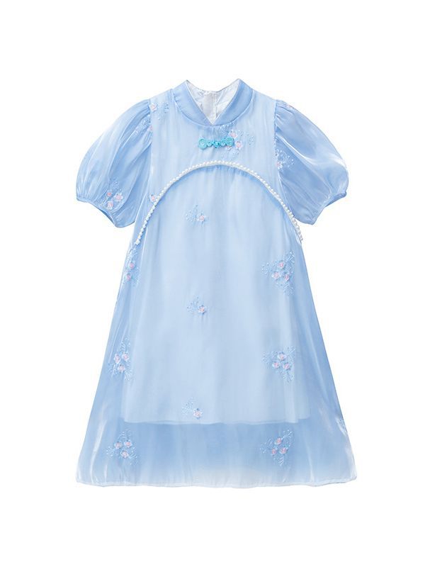 Girls' dress 2023 New Children's Western Style Princess Dress Summer Hanfu Girls' Dress Fake Pearl Skirt