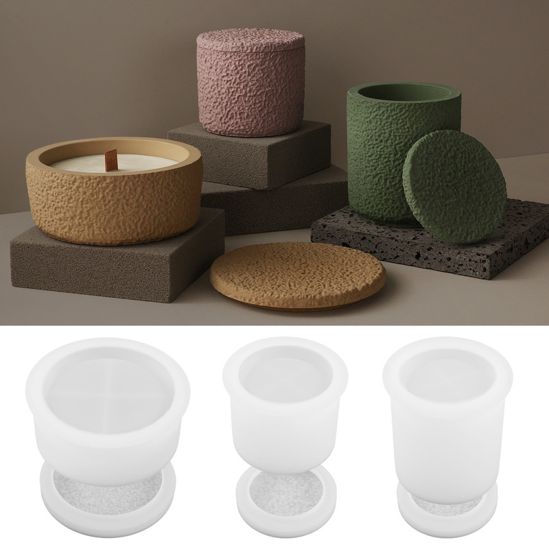 Diy水晶ドリップセメントカップ溶岩不規則蓋付き石膏キャンドルカップ置物鏡面シリコン金型|undefined