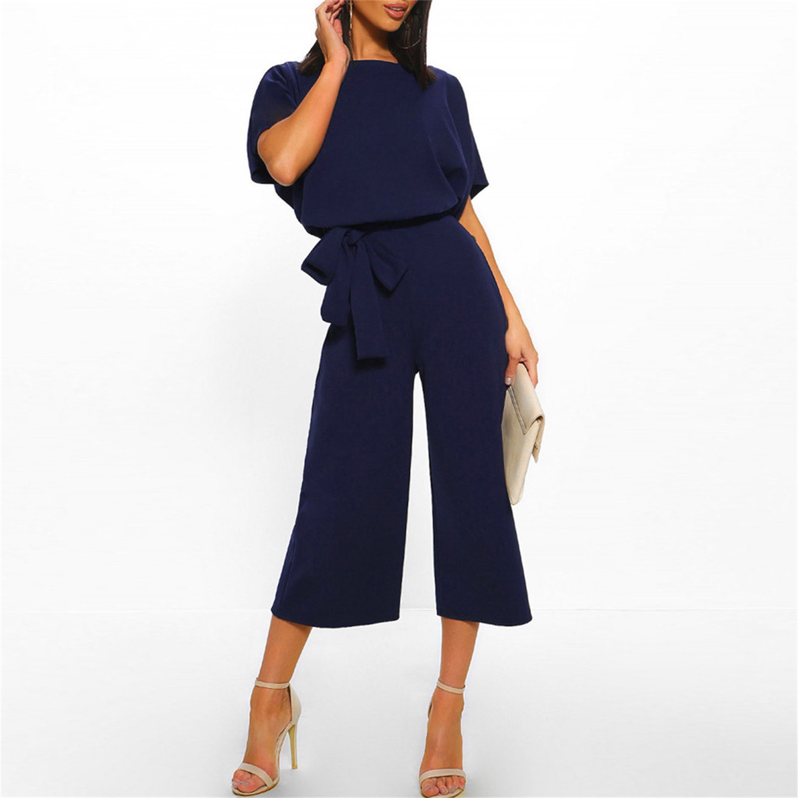 Cross-border spot 2023ebay Amazon new autumn and winter fashion bat long sleeve lace-up one-piece trousers women