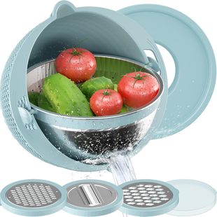 Household rotatable double-layer vegetable washing and draining basket stainless steel liner grater tool stainless steel water filter Basin