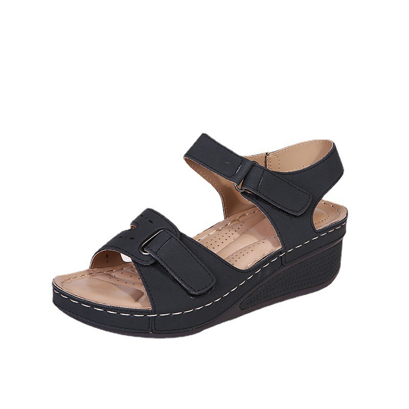 Southeast Asia cross-border plus size Velcro platform sandals women's foreign trade hollow wedge stitching beach sandals wish