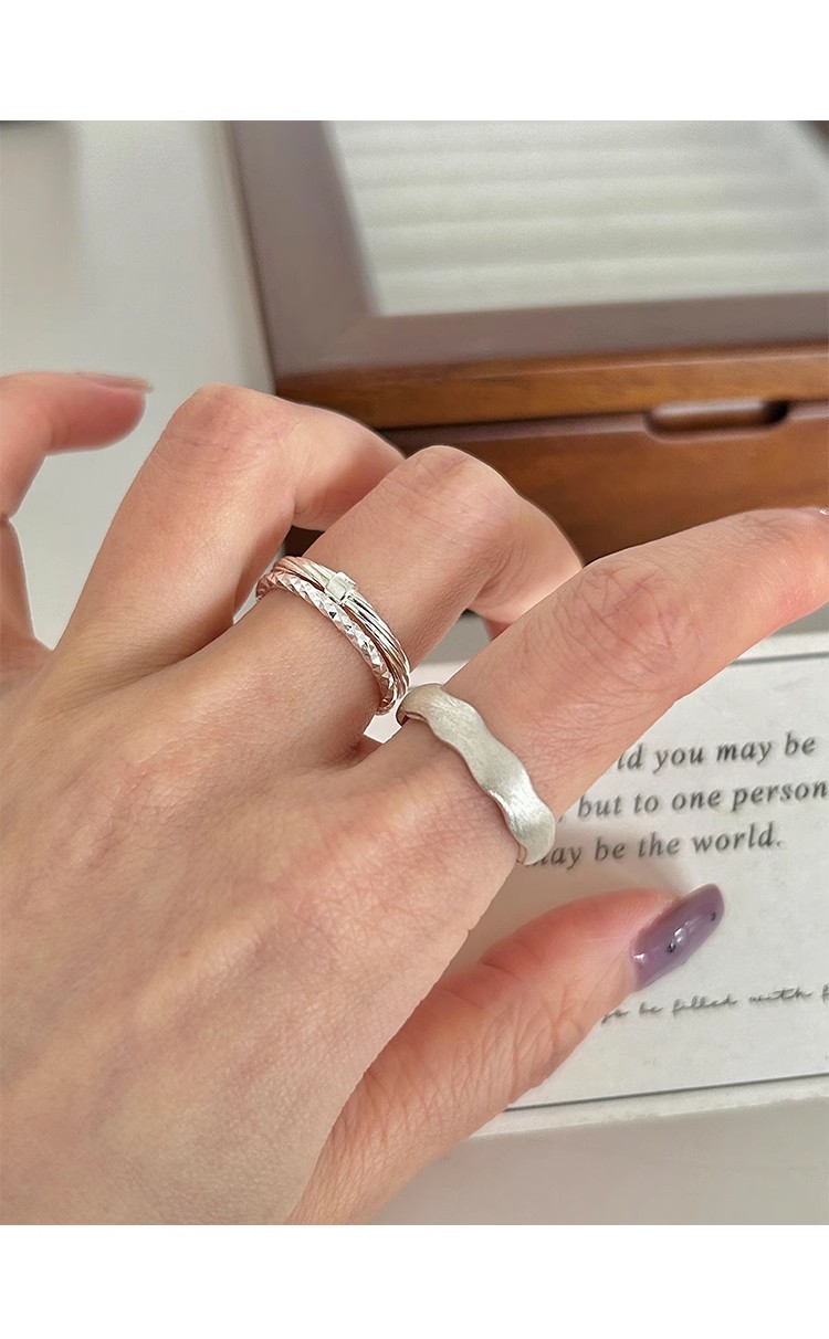 S925 Sterling Silver Small Square Twisted Line Very Fine Texture Ring Women's Ins Niche Design All-match Stacked Open Ring_voghion.com