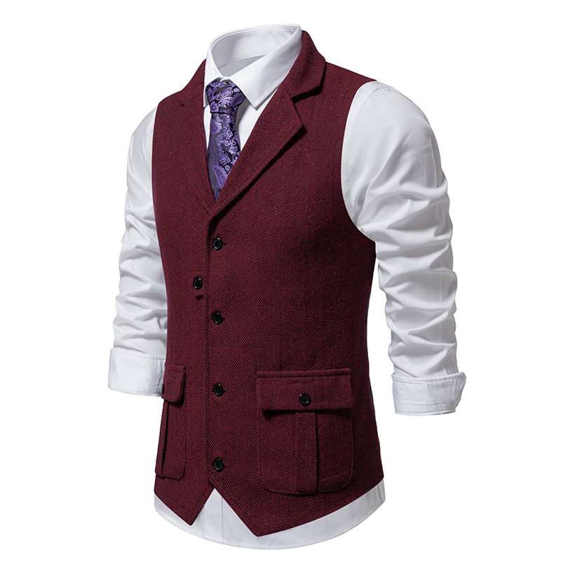 24 cross-border men's clothing Amazon Men's herringbone tweed suit vest retro lapel vest men's vest
