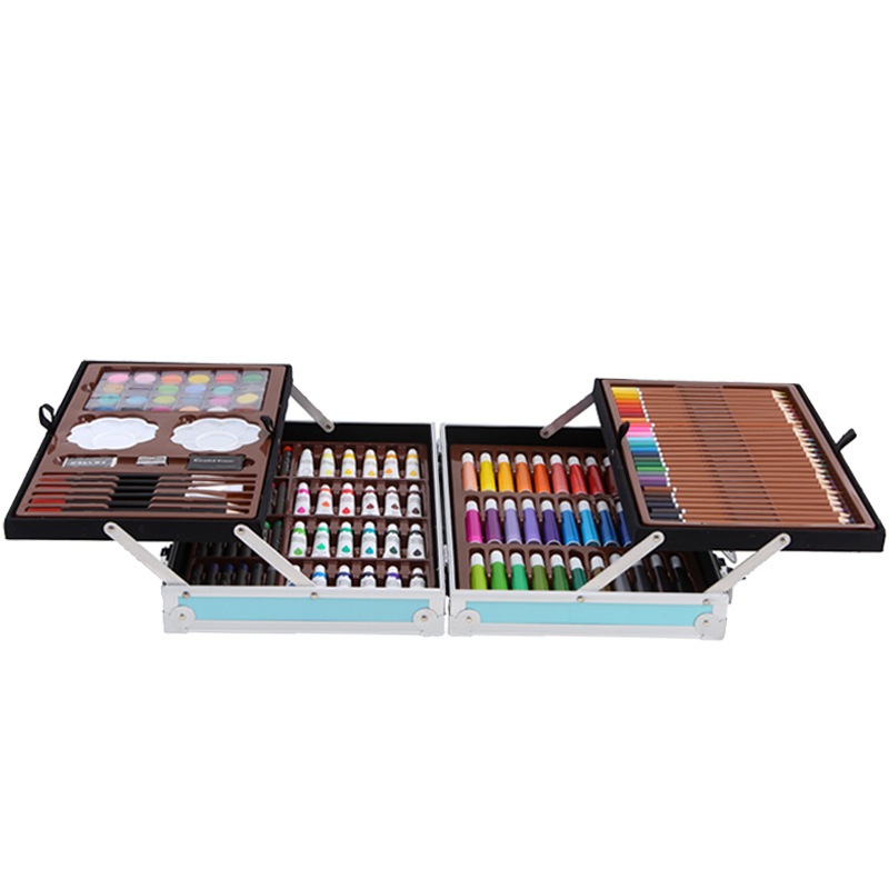 145 Aluminum Box Brush Watercolor Pen Set Double Layer Aluminum Alloy Children Crayon Oil Painting Painting Graffiti Art Tools