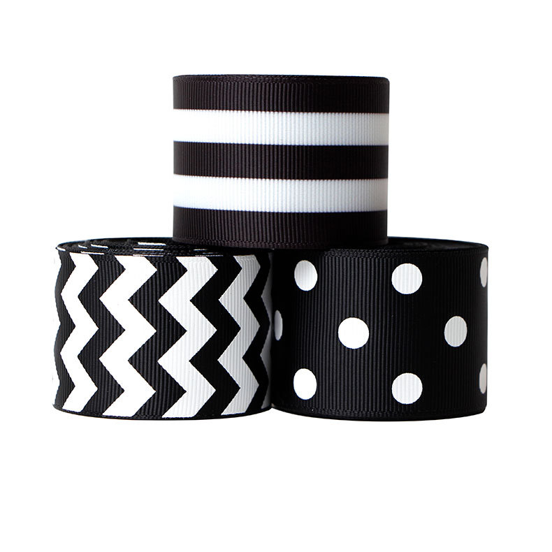 Clothing accessories diy siemis ribbon black thread 3.8cm printed wave stripe dot ribbon woven