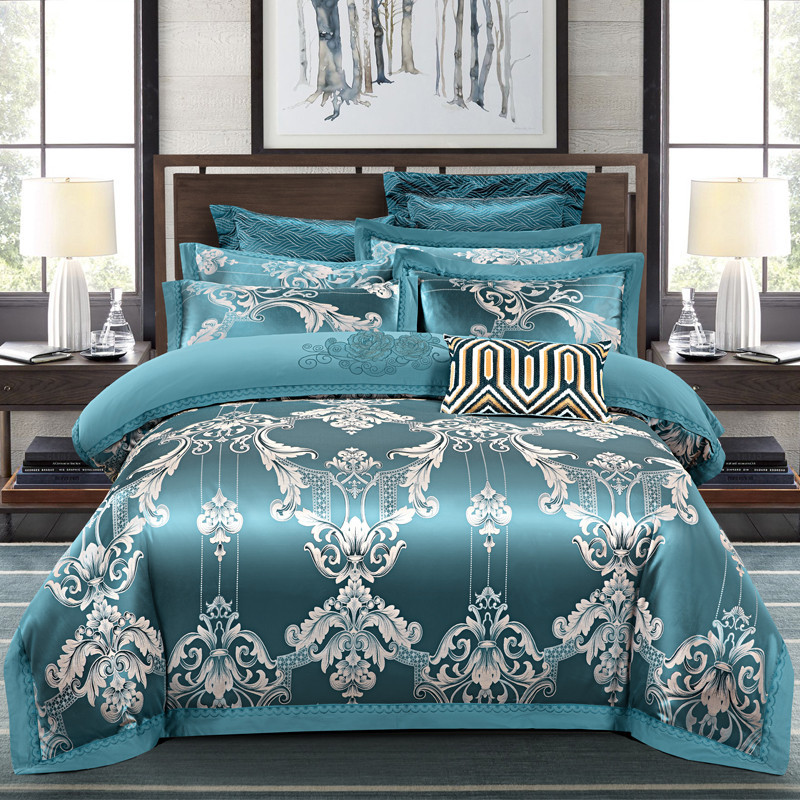 60S Simple Silk Cotton Satin Jacquard Four-piece Set Cotton Embroidered Bed Sheet Quilt Cover Nantong Home Textile Bedding