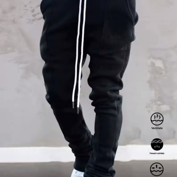 Cross-Border Men's sports casual Four Seasons long flared pants slim lace elastic waist solid color trousers