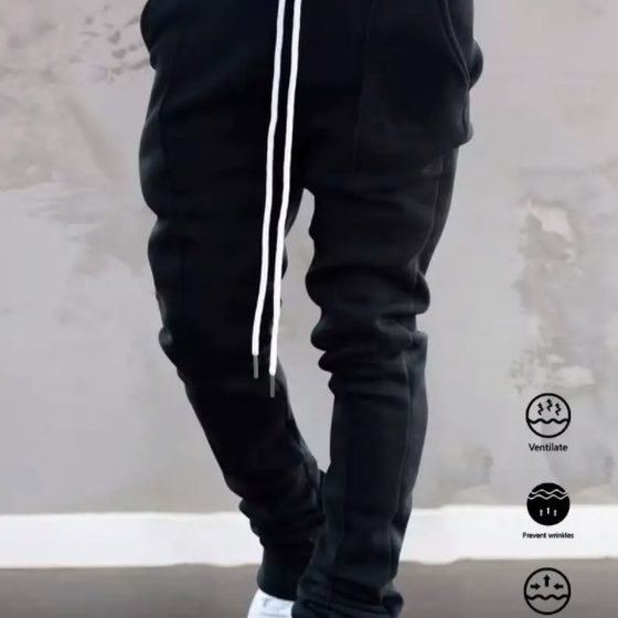 Cross-Border Men's sports casual Four Seasons long flared pants slim lace elastic waist solid color trousers