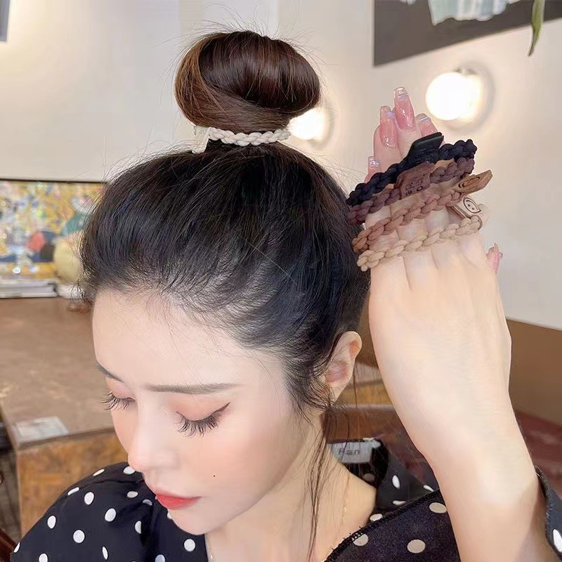 Korean Style Simple Smiley Face High Elastic Head Rope Women's Ball Head Rubber Band Hair Band Milk Curry Color Thick Hair Rope Headwear