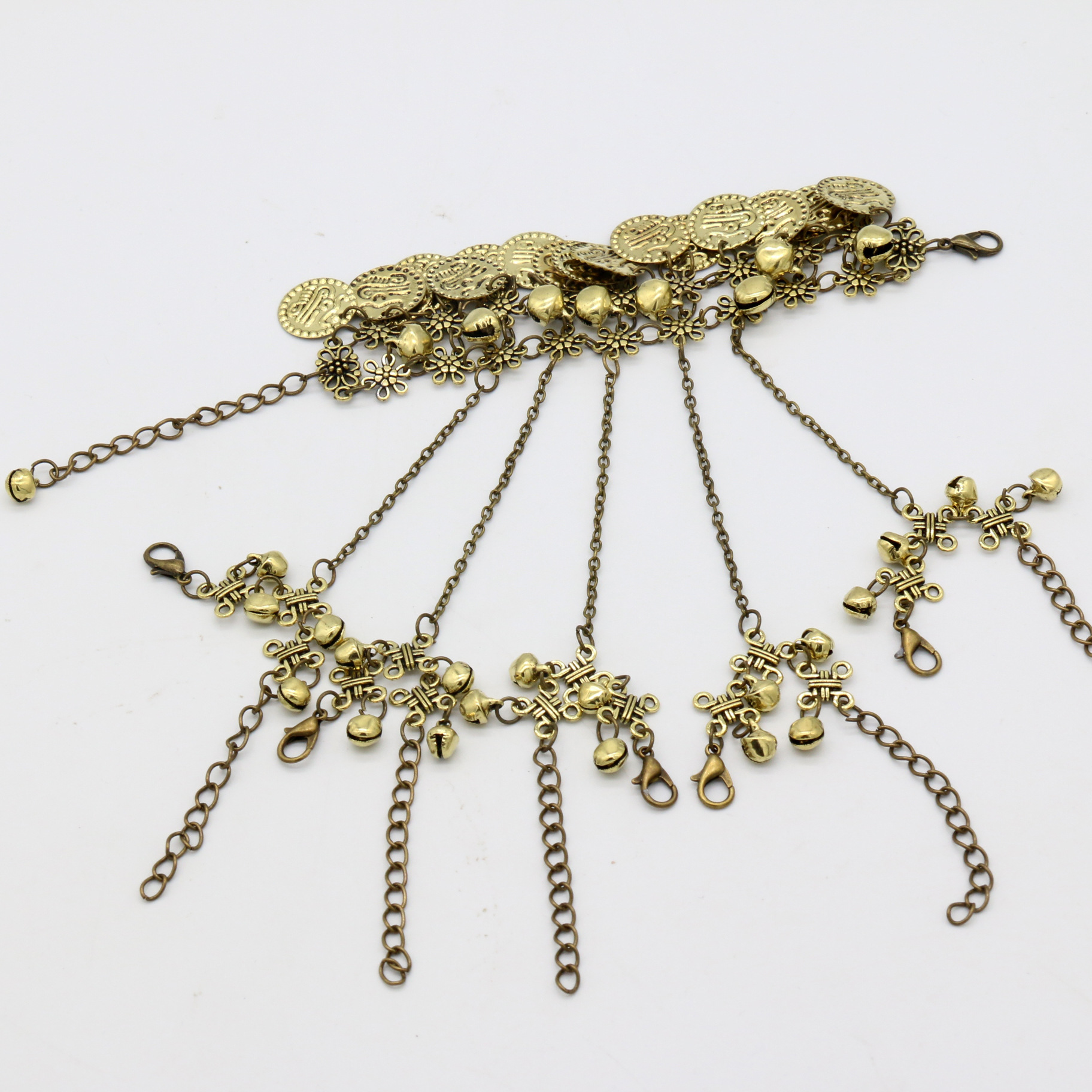 Zixia Fairy Zhu Yin, the same style, ear picking, Zhu Yin vintage coin, five-finger ring tassel Bell bracelet