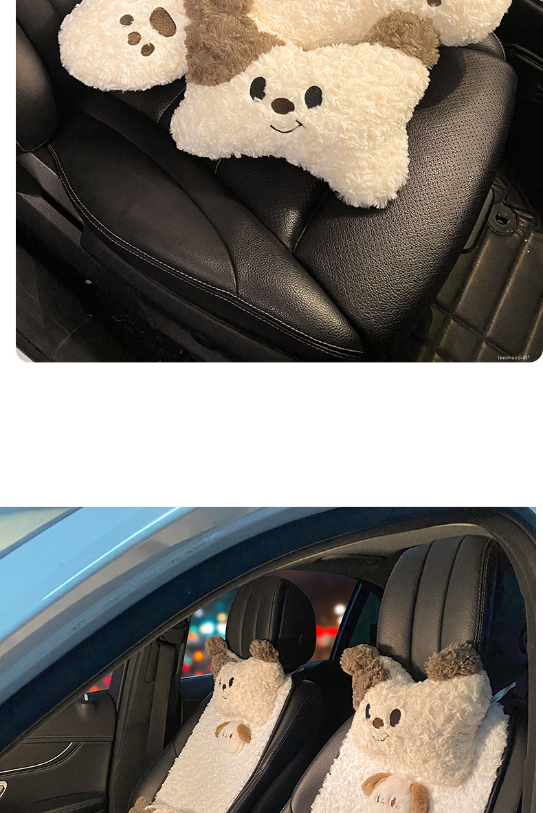 Almohada para el cuello y el reposacabezas del automóvil, un par de almohadas para conductora femenina, linda almohada para el automóvil con forma de cachorro, almohada para el cuello y la cintura del asiento del automóvil_voghion.com