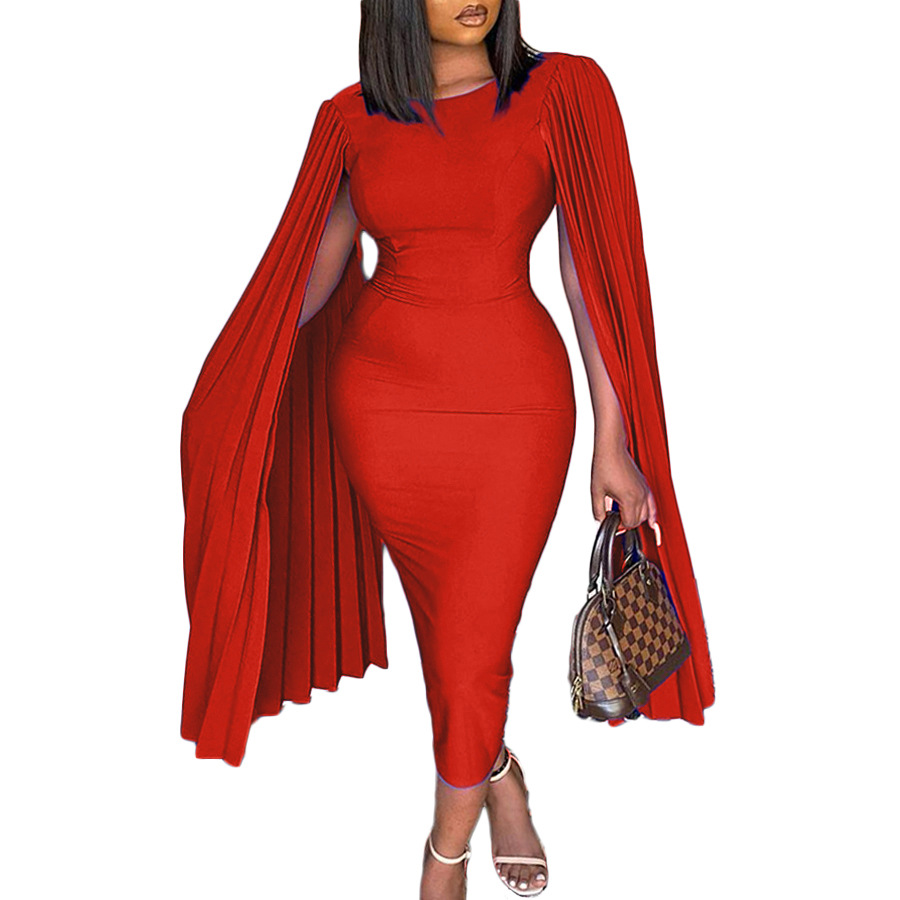 2024 Spring New Amazon European and American Fashion Pleated Tonle Cloak African Plus Size Dress Foreign Trade Dress