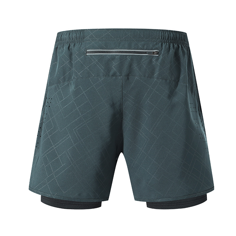 Cross-border American Sports Quick-drying Three-point Shorts Men's Large Size Outdoor Running Leisure Beach Swimming Trunks Double-layer Fitness Pants