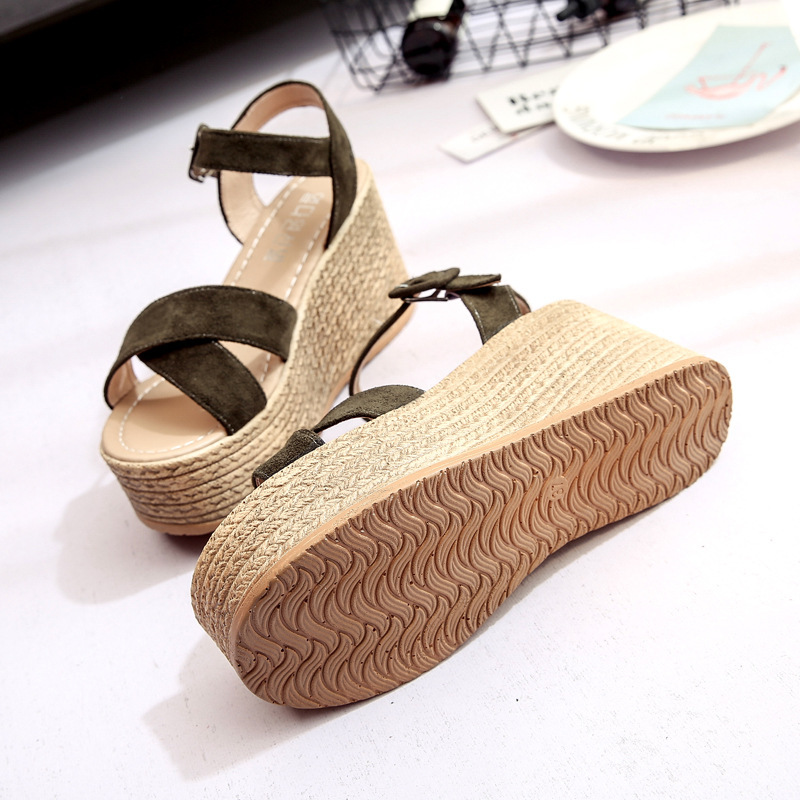 Sandals women's summer New muffin wedge thick-soled sandals waterproof platform solid color suede women's sandals wholesale