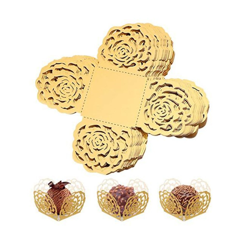 Cross-border in stock Valentine's Day laser hollow decorative paper lace Golden Rose holiday chocolate candy box