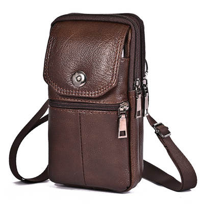 New Cowhide Men's Multifunctional Crossbody Mobile Phone Waist Bag Multifunctional ID Bag Outdoor Portable Fashion Belt Bag