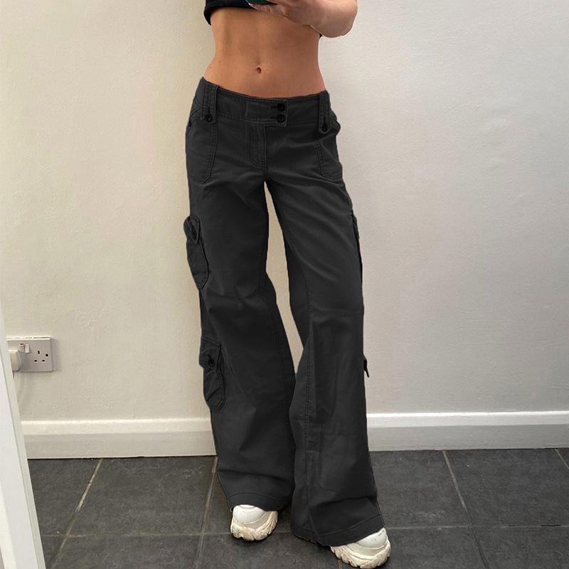 American Hot Girl low waist workwear jeans for women 2023 new street shot draping straight style multi-pocket casual trousers