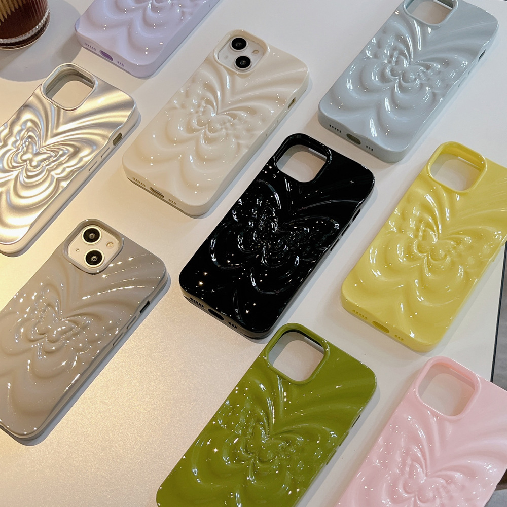 純色褶皺蝴蝶適用iphone15蘋果14promax手機殼新款13立體11軟殼女