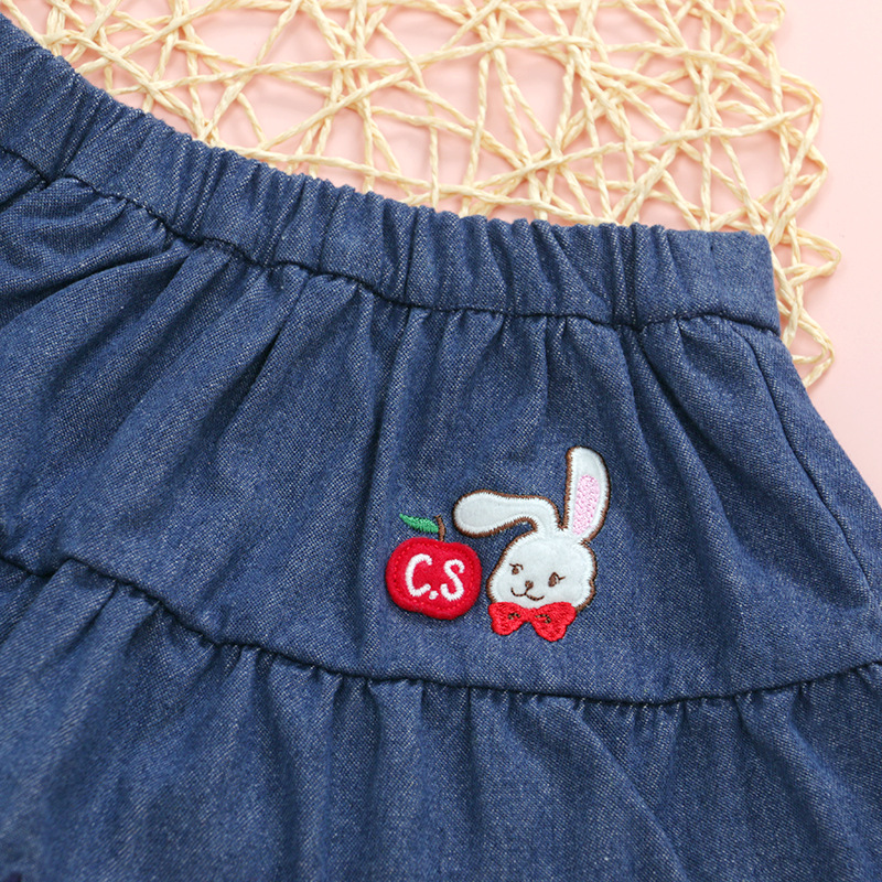 In stock miki children's clothing autumn and winter girls' cartoon cute cs rabbit Apple embroidered culottes fake two-piece leggings