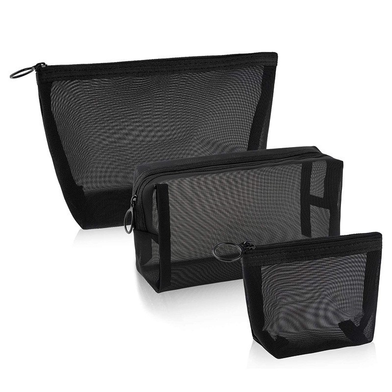 Amazon hot selling transparent net storage bag large capacity mesh cosmetic bag portable travel wash bag three-piece set