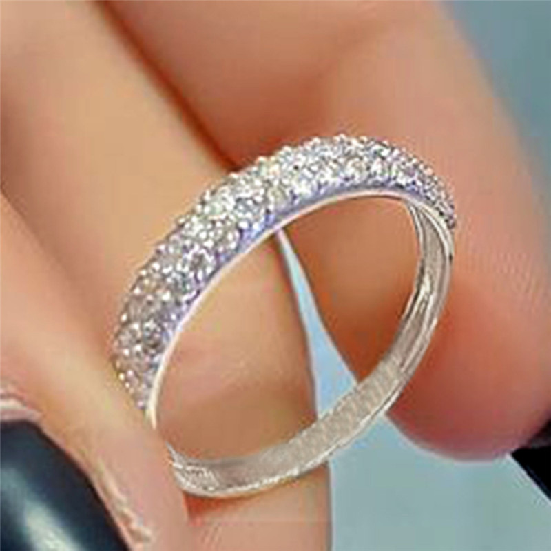 曹適LAZADA新款ring 滿鑽三排鋯石情侶戒指 設計感疊戴戒指ins潮