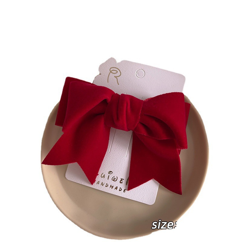 Factory Wholesale Big Red Bow Tiara Children's Hair Clip Internet Celebrity New Velvet Head Clip Hair Accessories