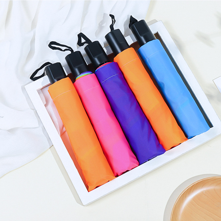Factory wholesale three folding flat edge rainbow impact cloth umbrella umbrella color matching sun umbrella ladies umbrella gift
