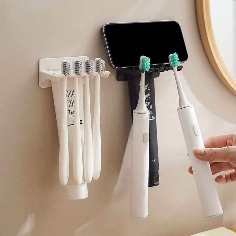 Multi-functional toothbrush holder simple wall-free perforation bathroom wall mount new toothpaste rack