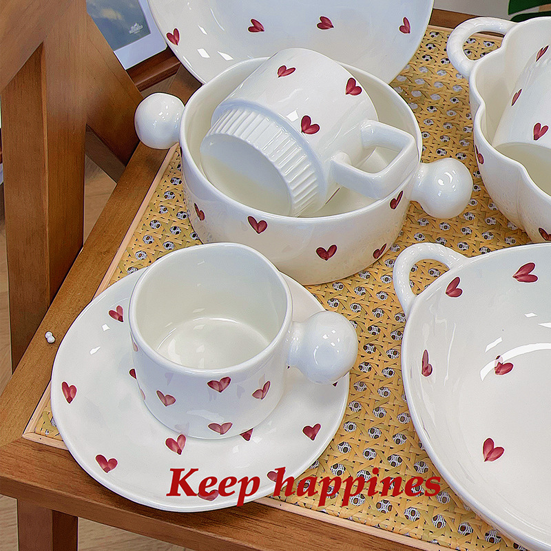 Red Love Tableware Dishes Household Ins Internet Popular Couple Dishes and Dishes Combination Housewarming Gift Giving Tableware