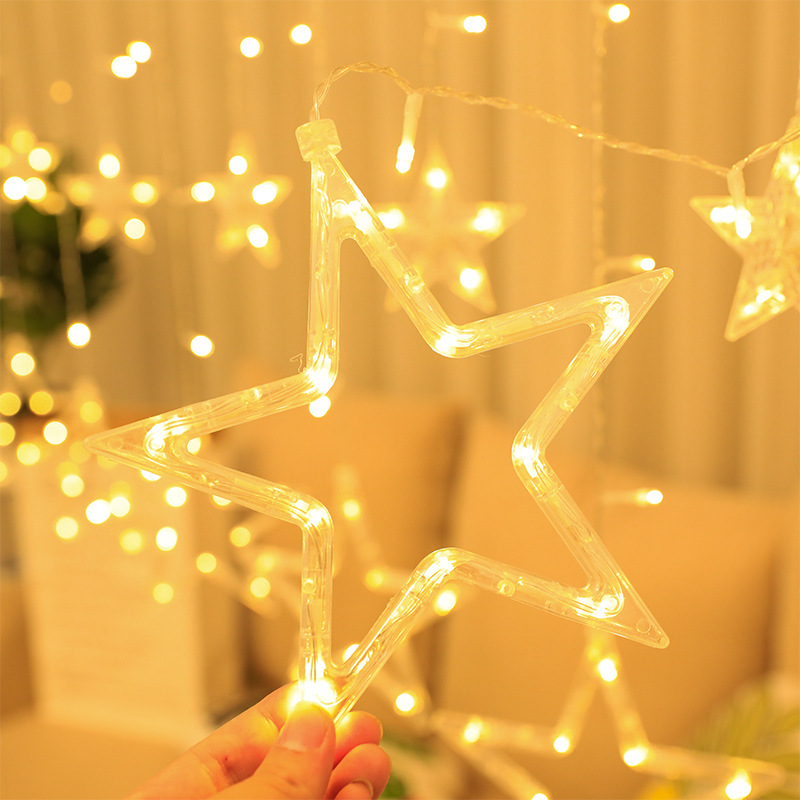 New LED Net Red Star flashing light five-pointed star curtain decorative light string holiday Decorative stars all over the Sky star light string