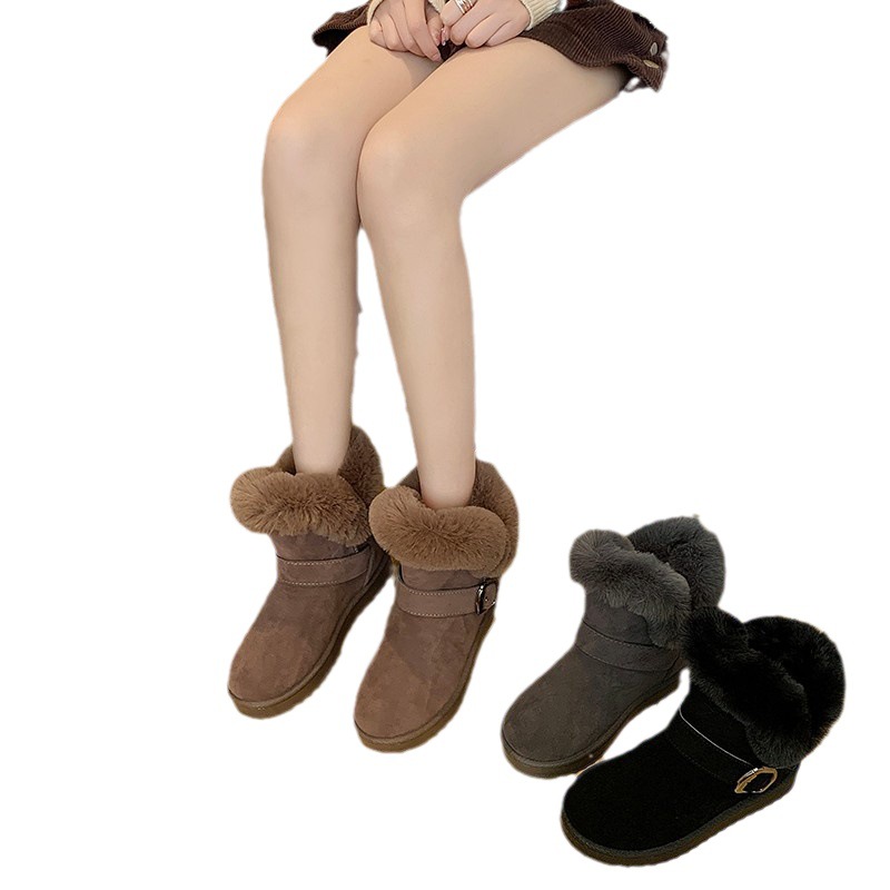 Snow Boots Women's Fur One-piece 2023 Winter New Fashion Short Tube Fleece-lined Thickened Lazy One-step Flat Boots